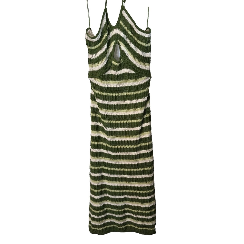 Sincerely Jules Green White Striped Crochet Halter Midi Dress Size Medium NWT
